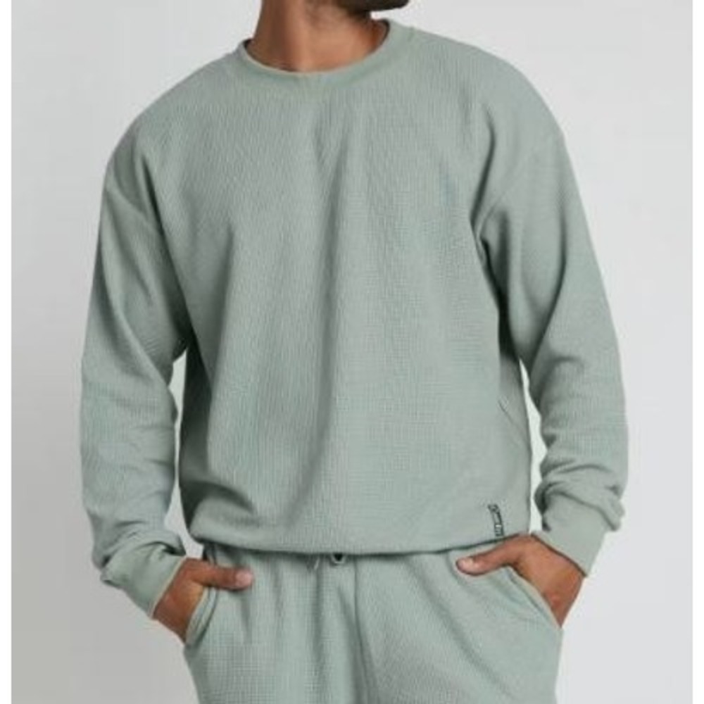 Comfrt LARGE Waffle Knit Pullover Sweatshirt Unisex Green Gorpcore Minimalist